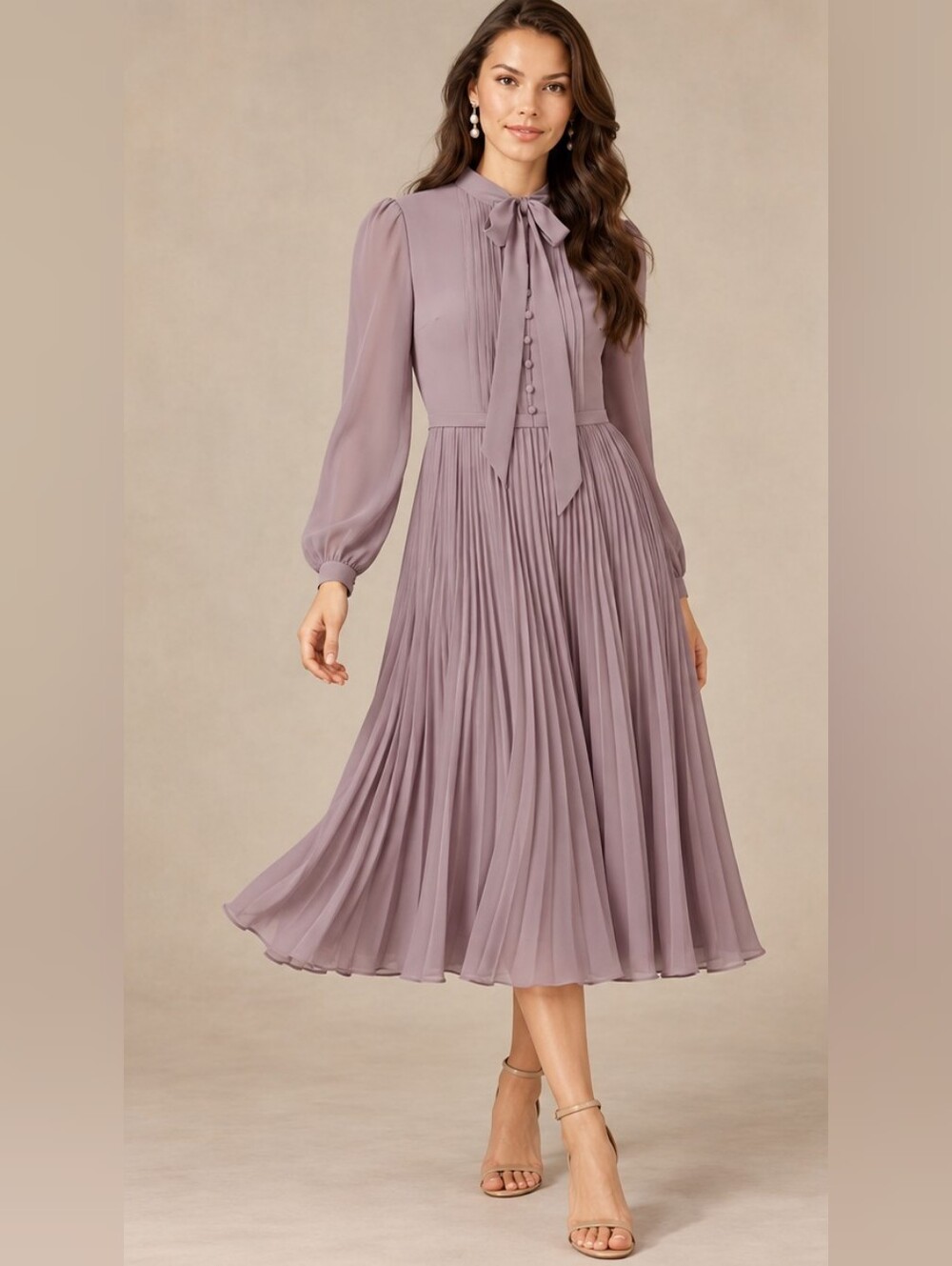 Azazie Adellah Pleated Chiffon Dress in Color Dusk 🌇 Tea Length ☕ Size Small